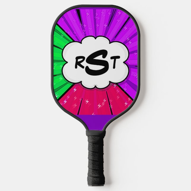 Any 3 Initial Letter Monogram Pop Art Purple Cloud Pickleball Paddle (Front)