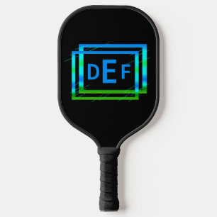 Any 3 Initial Monogram Letter Blue Green Geometric Pickleball Paddle