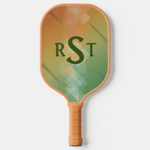 Any 3 Initial Monogram Letter Green Brown Abstract Pickleball Paddle