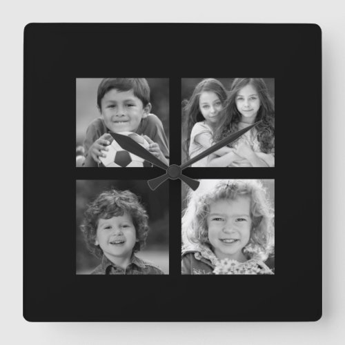 Any 4 Pictures Made Black White Photo Gallery Square Wall Clock