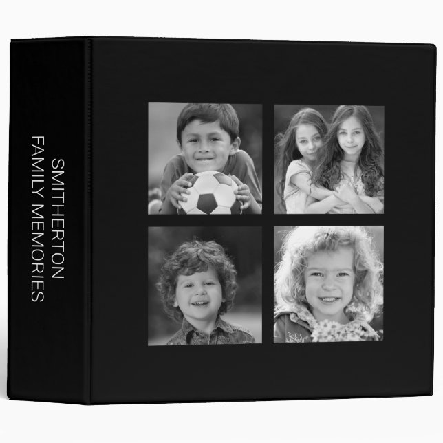 Any 4 Pictures Made Black White Photo Scrapbook 3 Ring Binder (Front/Spine)