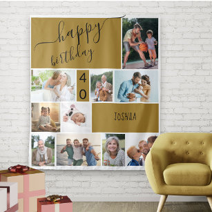 Any Age 10 Photo Collage Personalized Gold Tapestry