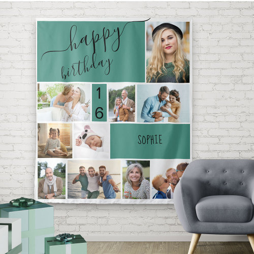 Any Age 10 Photo Collage Personalized Green