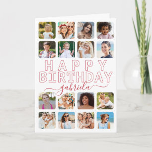 Any Age 16-Photo Collage Birthday Card – Red Moder