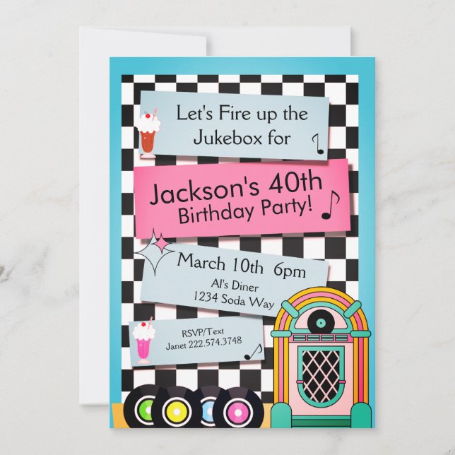 Any Age, 1950's Diner Birthday Invitation (Front)