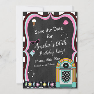 Any Age, 1950's Diner Birthday Save The Date