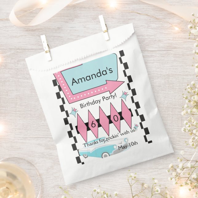 Any Age, 1950's Diner Birthday Thank You Favor Bag (Clipped)