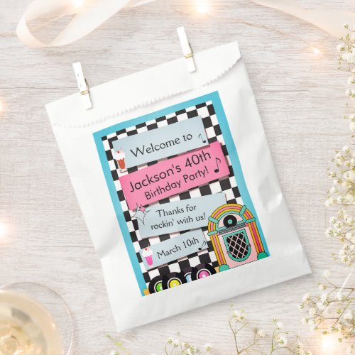 Any Age 1950s Diner Birthday Thank You Favor Bag
