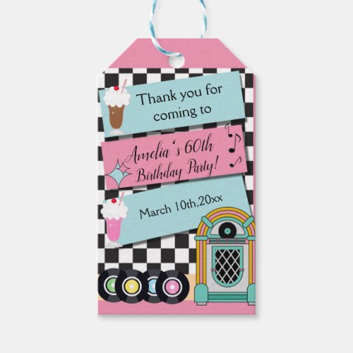 Any Age 1950s Diner Birthday Thank You Gift Tags