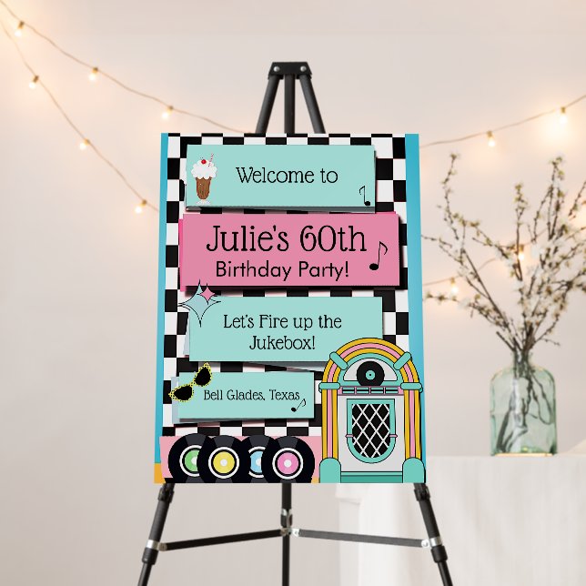 Any Age, 1950's Diner Birthday Welcome Sign (In Situ (Stand))