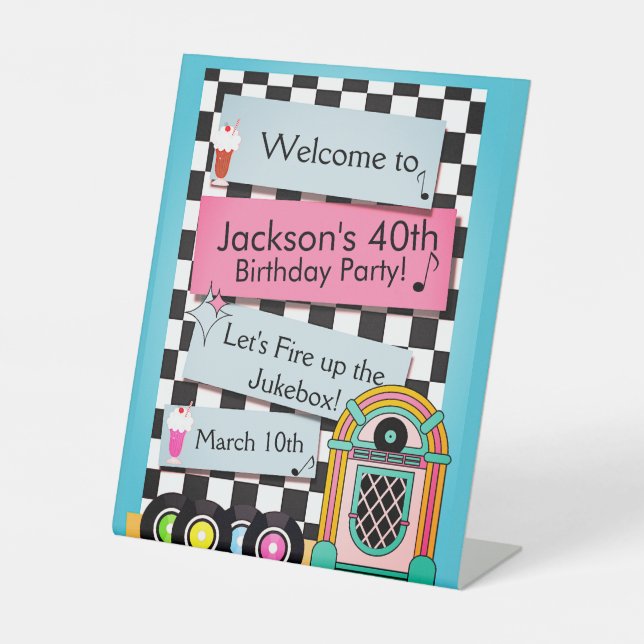 Any Age, 1950's Diner Birthday Welcome Sign (Front)