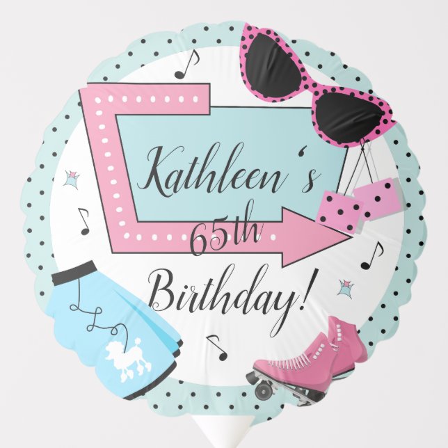 Any Age,1950's Retro Birthday  Balloon (Front)