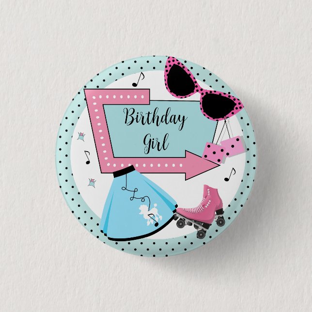 Any Age,1950's Retro Birthday  Button (Front)