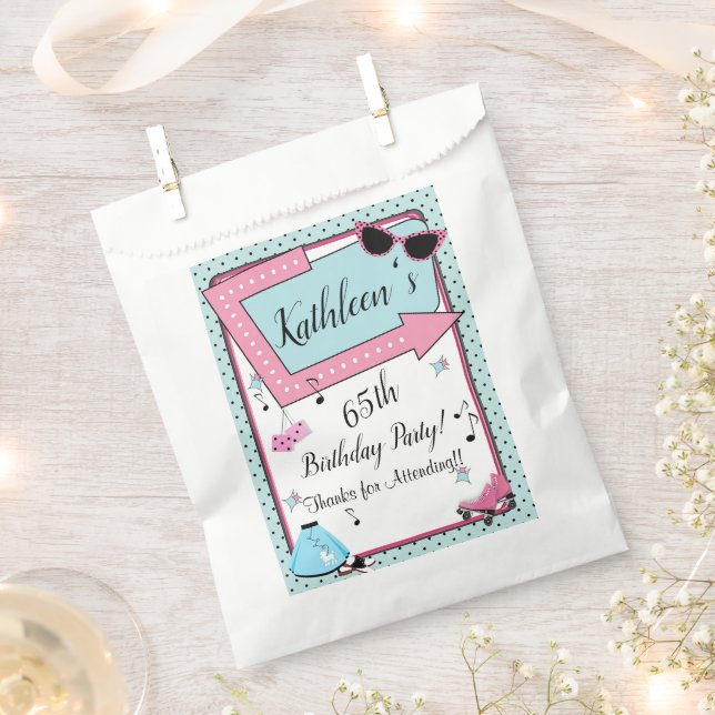 Any Age, 1950's Retro Birthday Favor Bag (Clipped)
