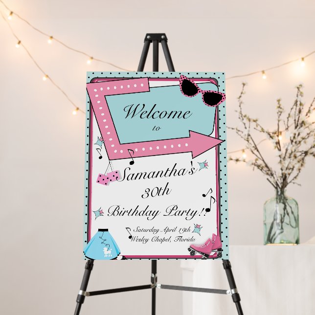 Any Age, 1950's Retro Birthday Foam Board (In Situ (Stand))
