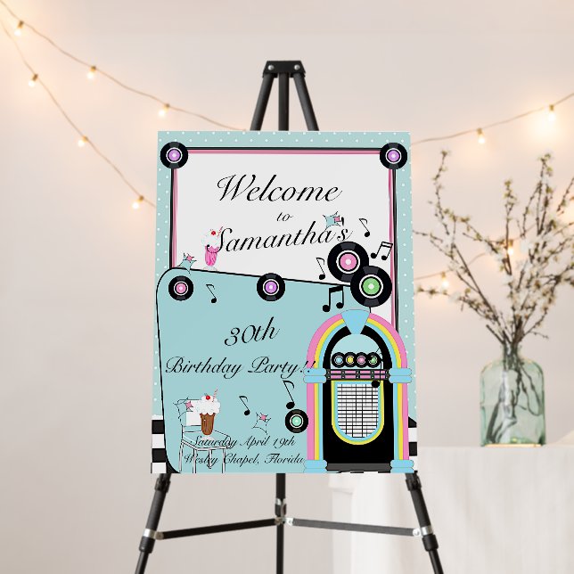 Any Age, 1950's Retro Birthday Foam Board (In Situ (Stand))