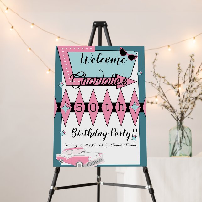 Any Age, 1950's Retro Birthday Foam Board (In Situ (Stand))