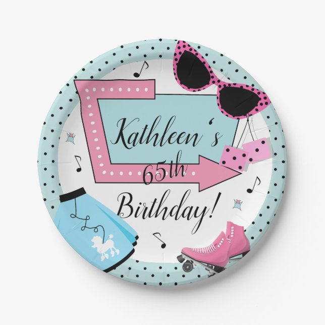 Any Age,1950's Retro Birthday  Paper Plates (Front)