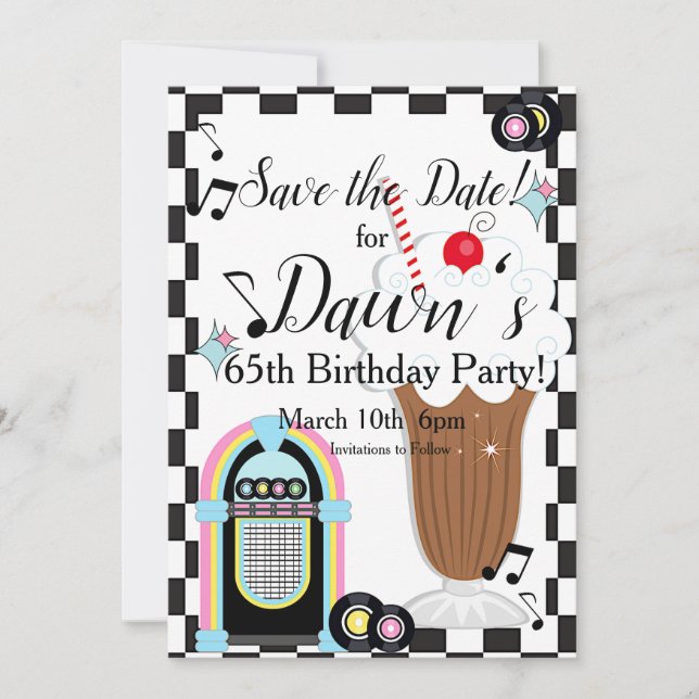 Any Age, 1950's Retro Birthday  Save The Date (Front)