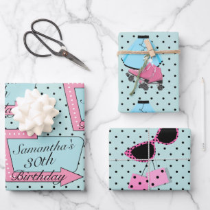 Any Age, 1950's Retro Birthday Wrapping Paper Sheets
