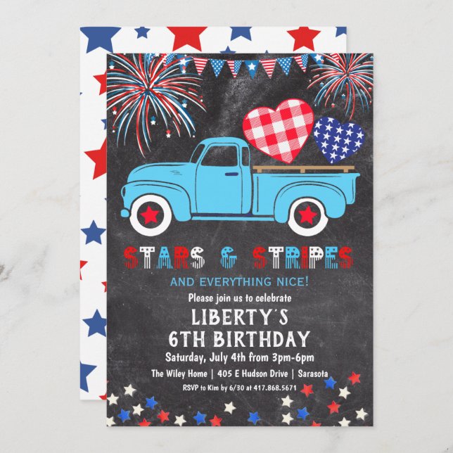 ANY AGE - 4th of July Birthday Party Invitation (Front/Back)