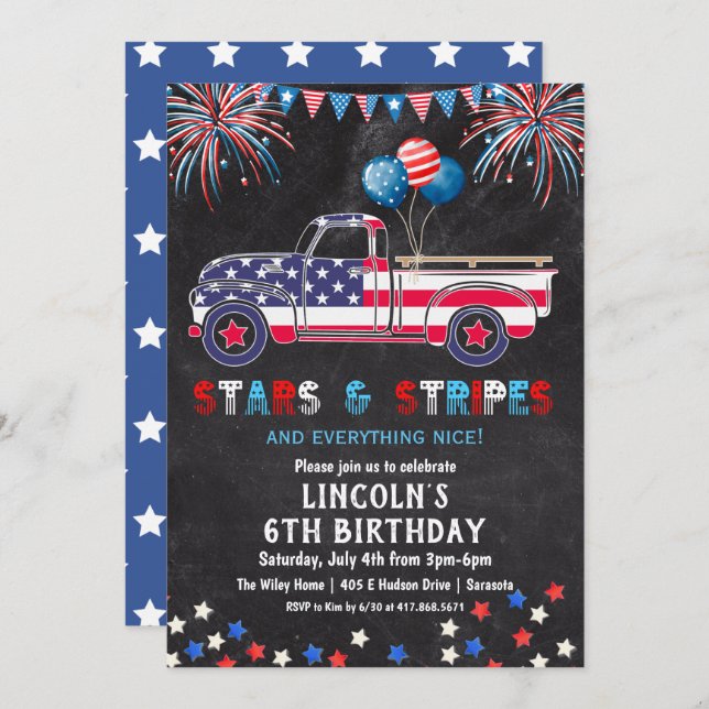 ANY AGE - 4th of July Birthday Party Invitation (Front/Back)