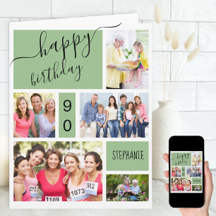 Any Age 5 Photo Collage Green Custom Birthday Card