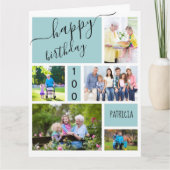 Any Age 5 Photo Collage Light Blue Custom Birthday Card (Front)