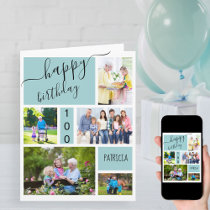 Any Age 5 Photo Collage Light Blue Custom Birthday Card