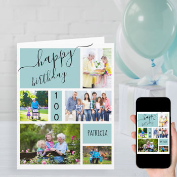 Any Age 5 Photo Collage Light Blue Custom Birthday Card by darlingandmay at Zazzle