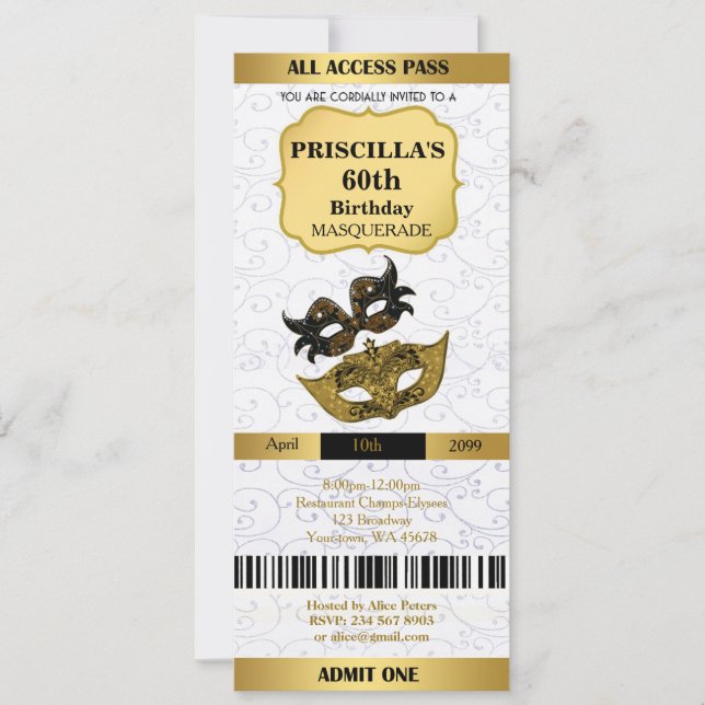 any age, 60th, Invitation Ticket Birthday Woman (Front)