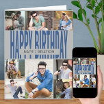 Any Age 8 Photo Collage Blue Grey Birthday Card<br><div class="desc">Personalized birthday card for any age. The photo template is ready for you to add 8 of your favorite photos and personalize with the birthday person's name or relation, such as dad, brother, papa etc. Inside, the card reads "happy birthday" and you also have the option to add your own...</div>