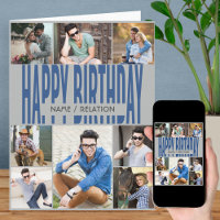 Any Age 8 Photo Collage Blue Grey Birthday Card