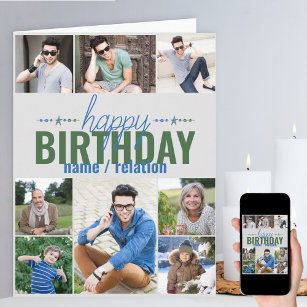 Any Age 8 Photo Collage Cool Personalized Birthday Card
