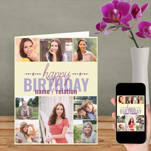 Any Age 8 Photo Collage Personalized Birthday Card