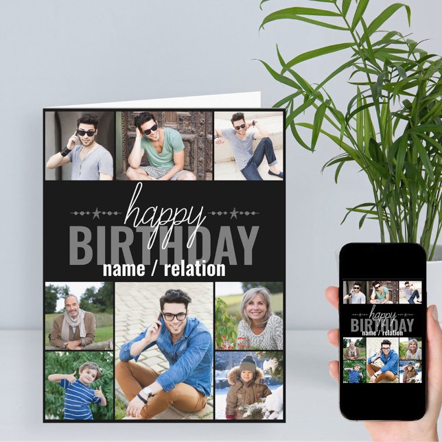 Any Age 8 Photo Collage Personalized Mens Birthday Card (Creator Uploaded)