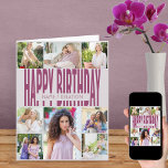 Any Age 8 Photo Collage Pink Birthday Card<br><div class="desc">Personalized birthday card for any age. The photo template is ready for you to add 8 of your favorite photos and personalize with the birthday person's name or relation, such as mom, sister, nana etc. Inside, the card reads "happy birthday" and you also have the option to add your own...</div>