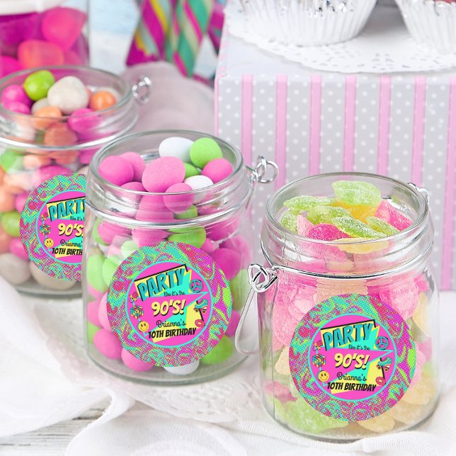 ANY AGE 90's birthday party personalized stickers (Creator Uploaded)