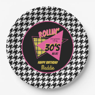 ANY AGE 90s houndstooth plaid birthday party Paper Plates