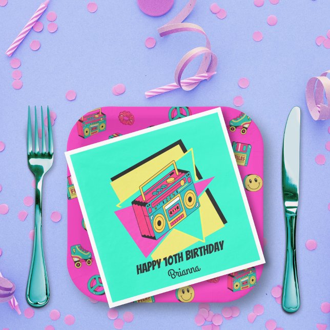 ANY AGE 90's party teal personalized boom box Napkins (Creator Uploaded)