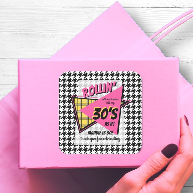 ANY AGE 90s plaid houndstooth birthday party favor Square Sticker (Creator Uploaded)