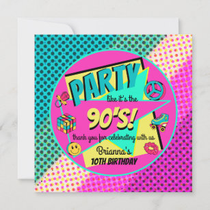 ANY AGE 90's retro birthday party neon rainbow Thank You Card