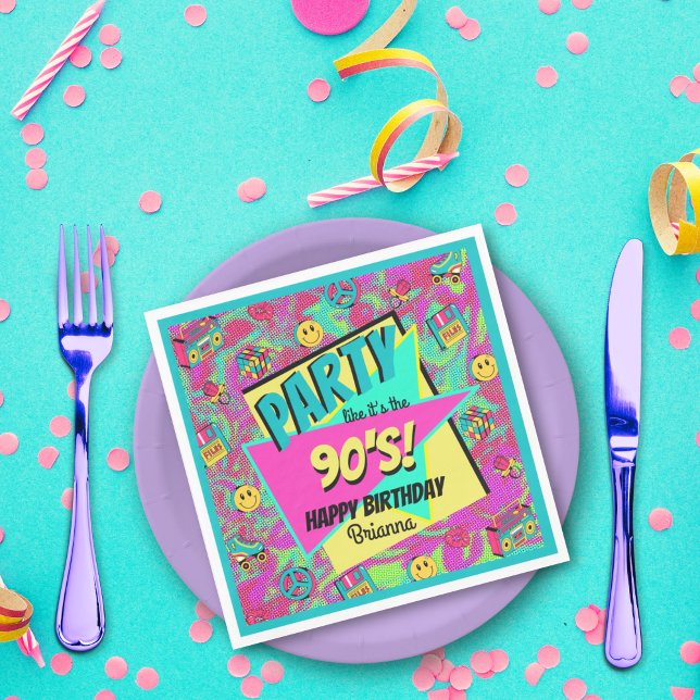 ANY AGE 90's retro personalized party napkins (Creator Uploaded)