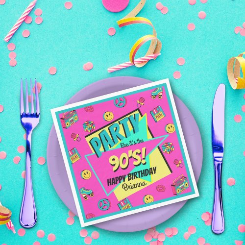 ANY AGE 90s retro personalized party napkins