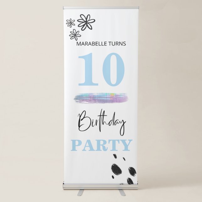 *~* ANY AGE Abstract Doodle Birthday Party Retractable Banner (Front)