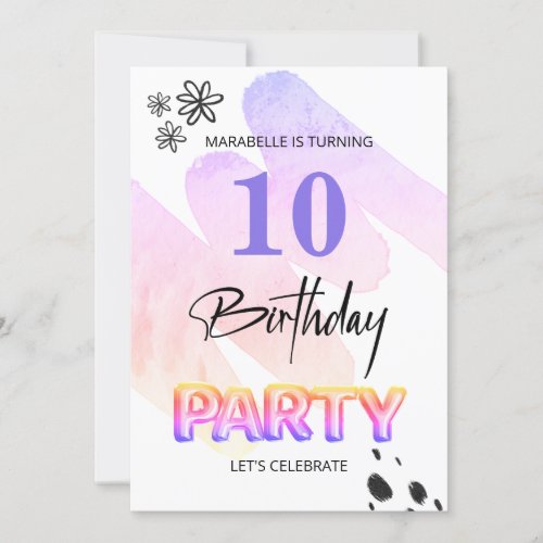  ANY AGE Abstract Doodle Watercolor Birthday Invitation