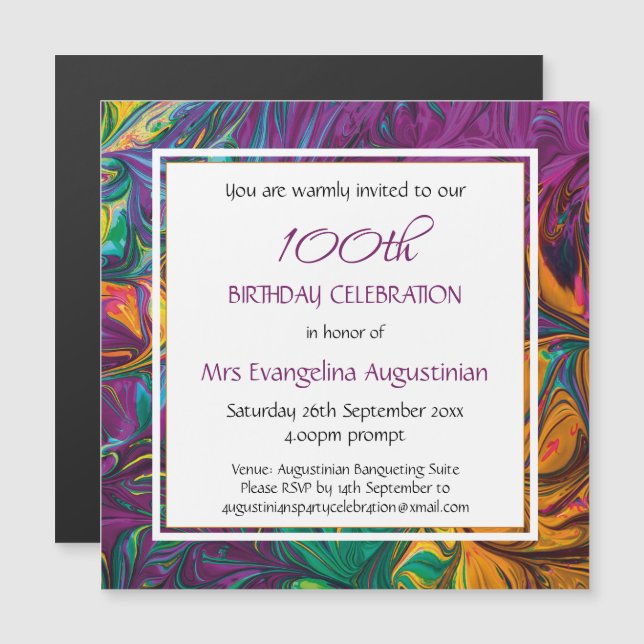 ANY AGE Abstract Purple Customizable Birthday Magnetic Invitation (Front/Back)