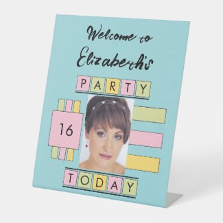 Any age add photo name turquoise party welcome