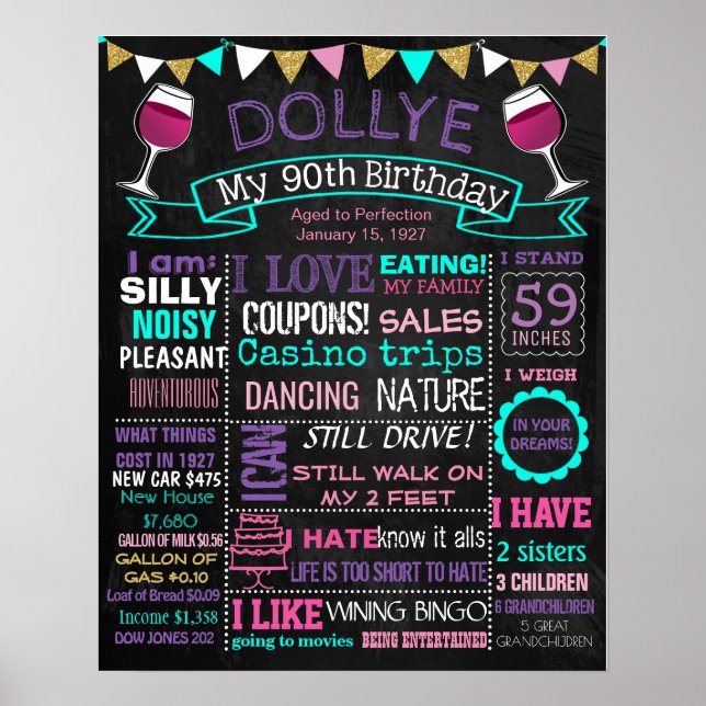 ANY AGE Adult 90th birthday party chalkboard Poster (Front)