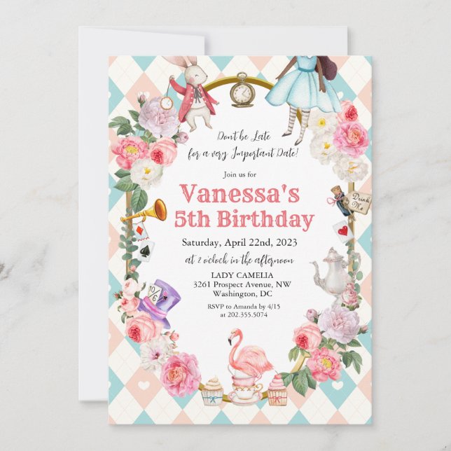 ANY AGE - African American Alice in Wonderland  In Invitation (Front)